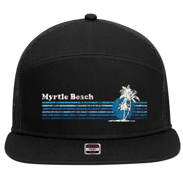 Myrtle Beach Sc Vintage 80s Palm Trees Sunset 7 Panel Mesh Trucker Snapback Hat