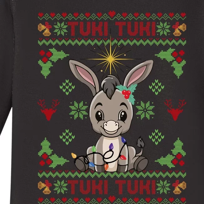 Mi Burrito Sabanero Mexican Funny Tuki Tuki Donkey Ugly Xmas Baby Long Sleeve Bodysuit