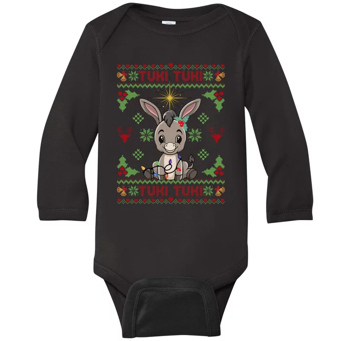 Mi Burrito Sabanero Mexican Funny Tuki Tuki Donkey Ugly Xmas Baby Long Sleeve Bodysuit