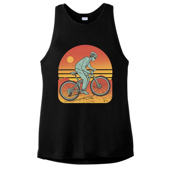 Mountain Biker Sunset Vintage Ladies Tri-Blend Wicking Tank