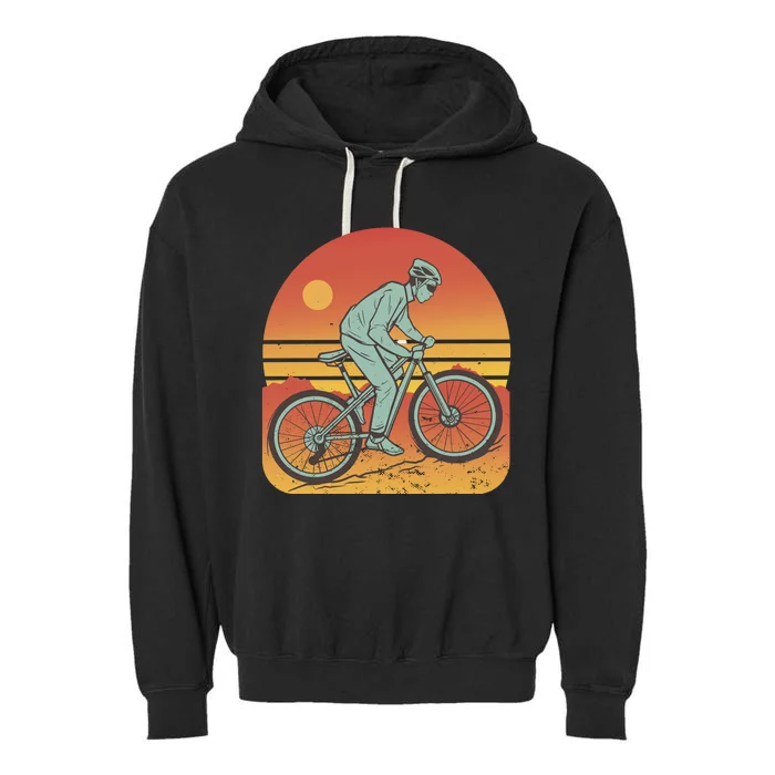 Mountain Biker Sunset Vintage Garment-Dyed Fleece Hoodie