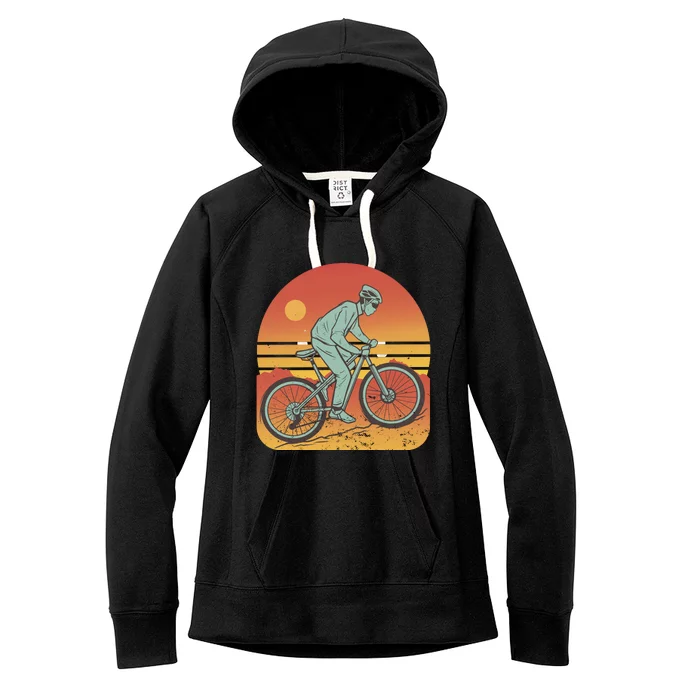 Mountain Biker Sunset Vintage Women's Fleece Hoodie