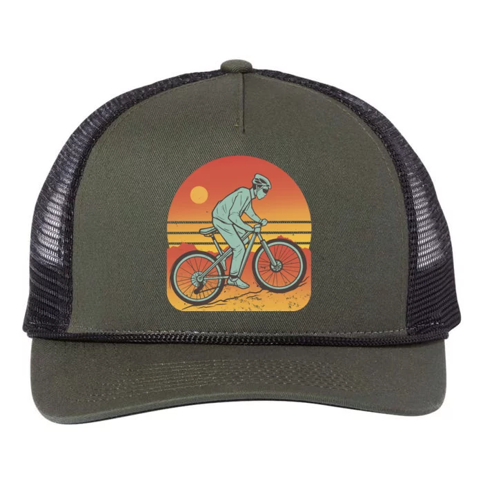 Mountain Biker Sunset Vintage Retro Rope Trucker Hat Cap