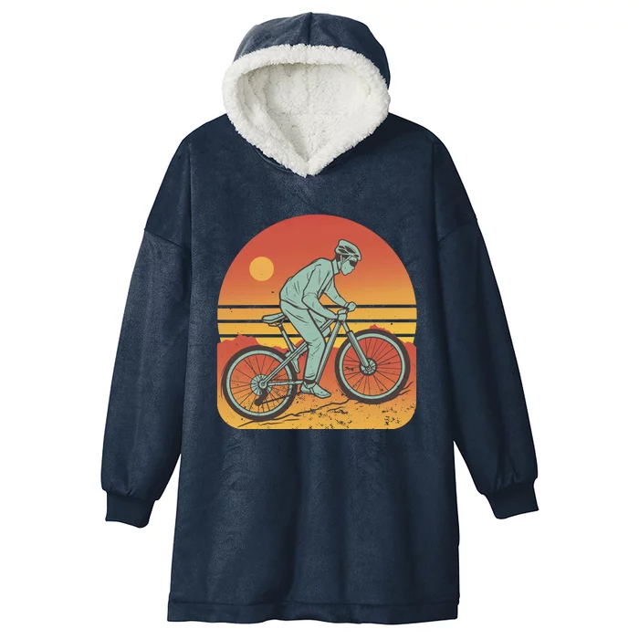 Mountain Biker Sunset Vintage Hooded Wearable Blanket