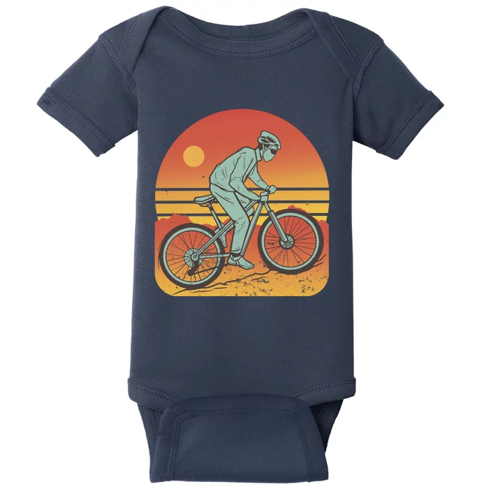 Mountain Biker Sunset Vintage Baby Bodysuit