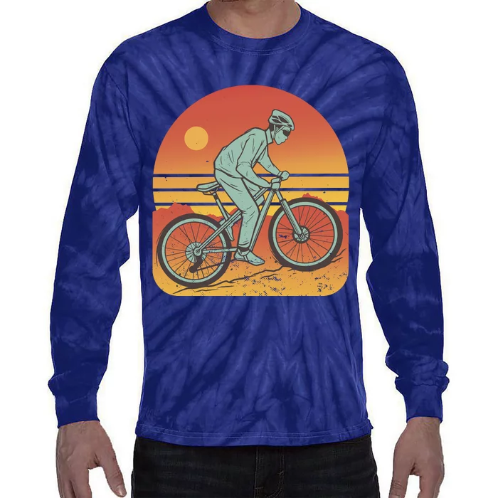 Mountain Biker Sunset Vintage Tie-Dye Long Sleeve Shirt