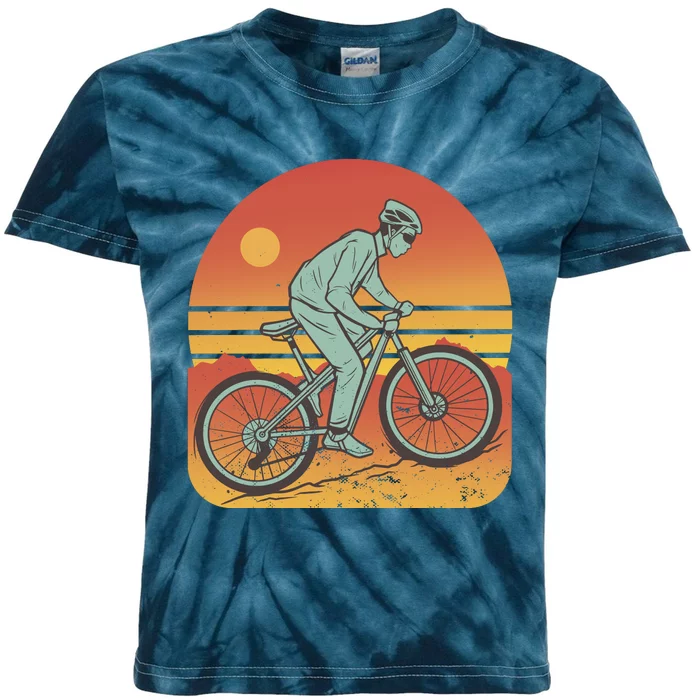 Mountain Biker Sunset Vintage Kids Tie-Dye T-Shirt