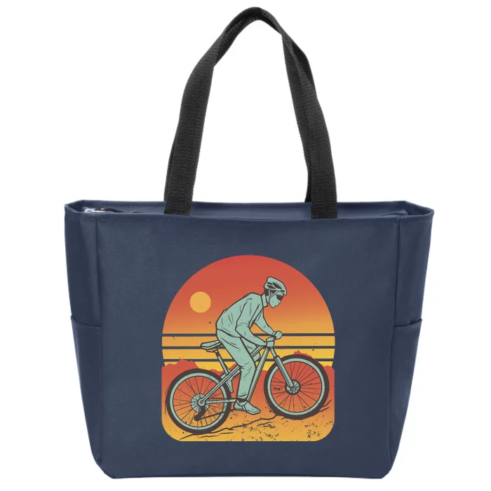 Mountain Biker Sunset Vintage Zip Tote Bag