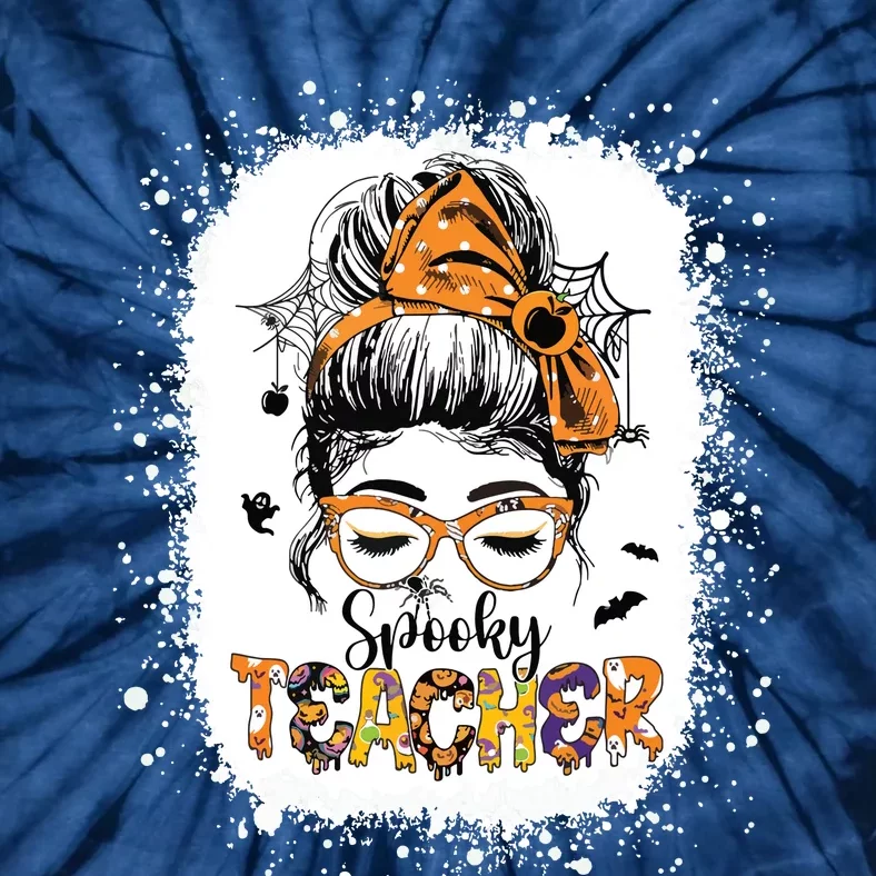 Messy Bun Spooky Teacher Bleached Halloween Teachers Tie-Dye T-Shirt