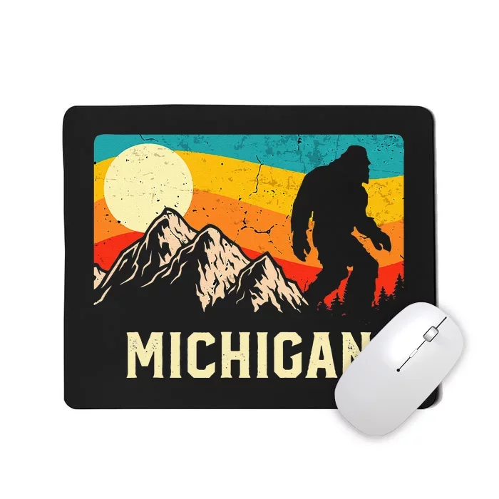 Michigan Bigfoot Sasquatch Mountains Retro Hiking Mousepad