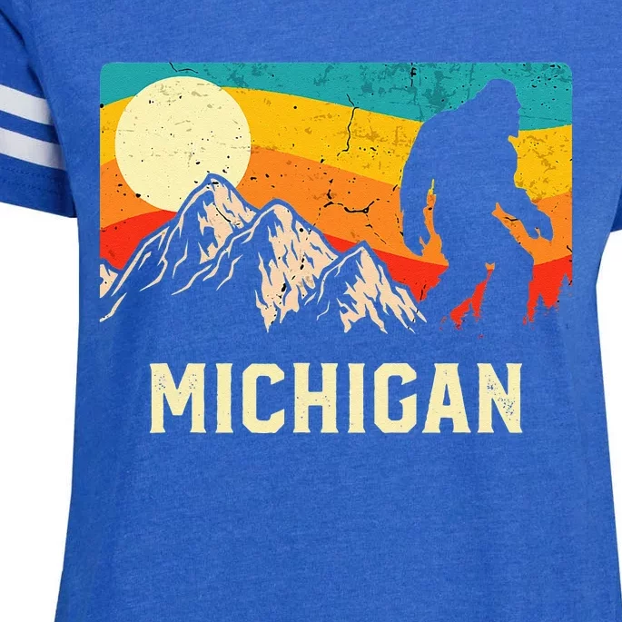 Michigan Bigfoot Sasquatch Mountains Retro Hiking Enza Ladies Jersey Football T-Shirt