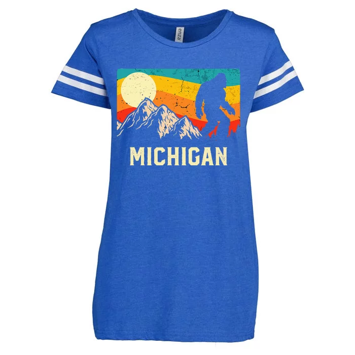 Michigan Bigfoot Sasquatch Mountains Retro Hiking Enza Ladies Jersey Football T-Shirt