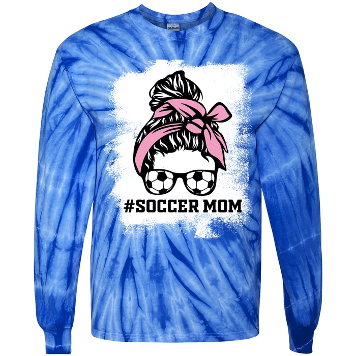 Messy Bun Soccer Mom Life Bleached Game Day Cheer Mom Gift Tie-Dye Long Sleeve Shirt