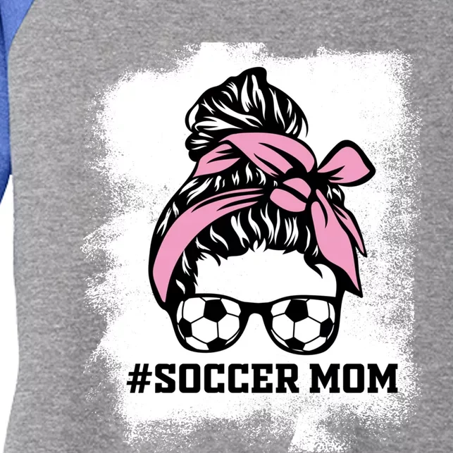 Messy Bun Soccer Mom Life Bleached Game Day Cheer Mom Gift Women's Tri-Blend 3/4-Sleeve Raglan Shirt