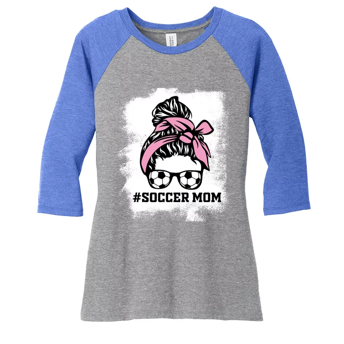 Messy Bun Soccer Mom Life Bleached Game Day Cheer Mom Gift Women's Tri-Blend 3/4-Sleeve Raglan Shirt