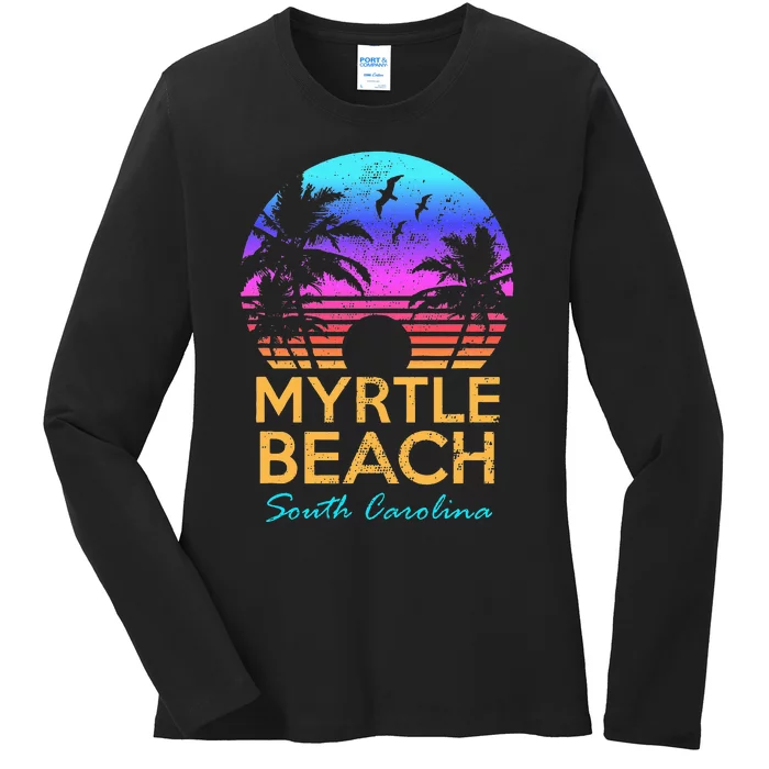 Myrtle Beach South Carolina Vacation Vintage Sunset Ladies Long Sleeve Shirt