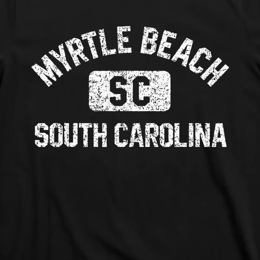 Myrtle Beach SC Gym Style Distressed White Print T-Shirt