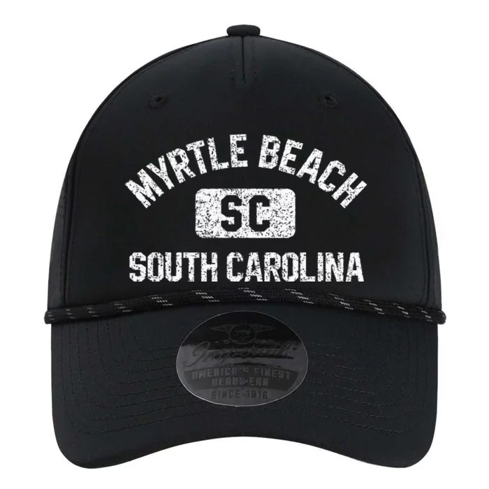 Myrtle Beach SC Gym Style Distressed White Print Performance The Dyno Cap