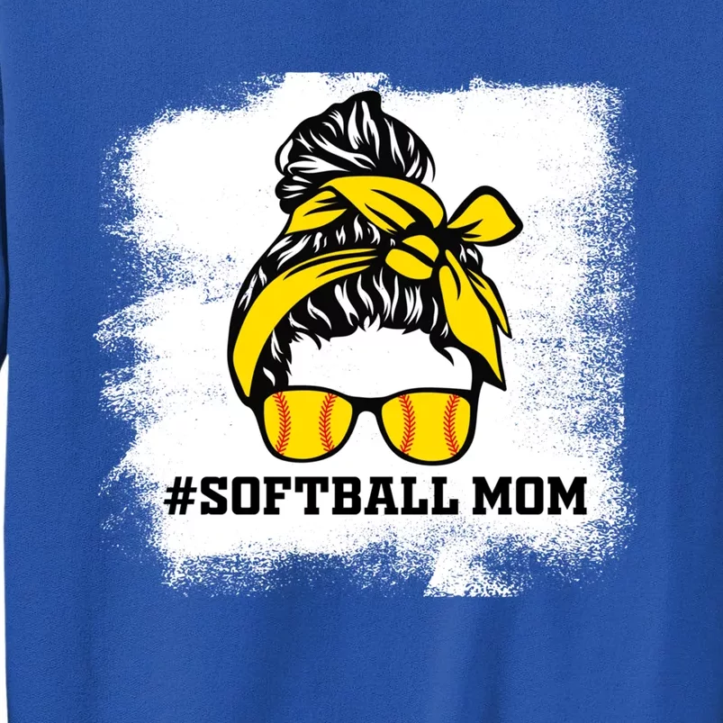 Messy Bun Softball Mom Life Bleached Game Day Cheer Mom Gift Sweatshirt