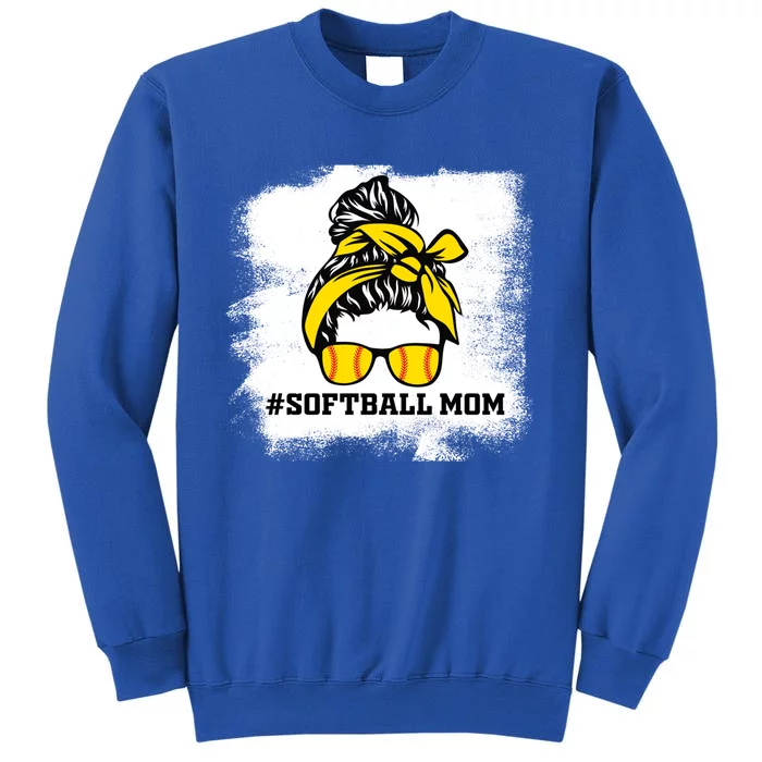 Messy Bun Softball Mom Life Bleached Game Day Cheer Mom Gift Tall Sweatshirt