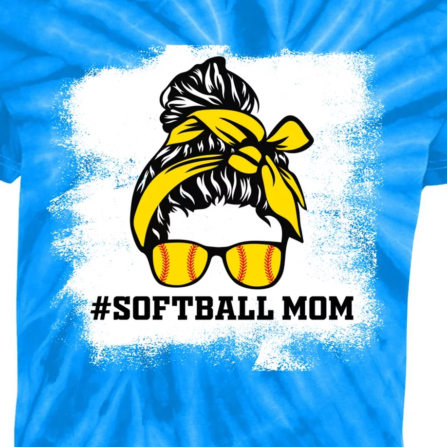 Messy Bun Softball Mom Life Bleached Game Day Cheer Mom Gift Kids Tie-Dye T-Shirt