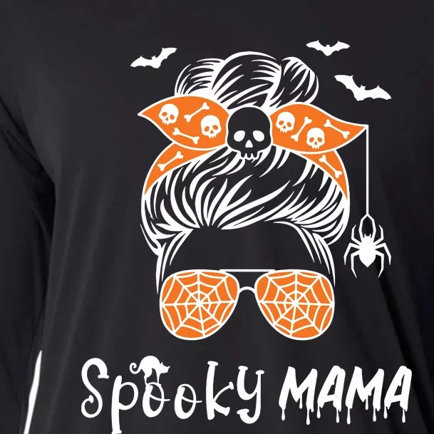 Messy Bun Spooky Mama Mom Funny Halloween Costume Skull Cooling Performance Long Sleeve Crew