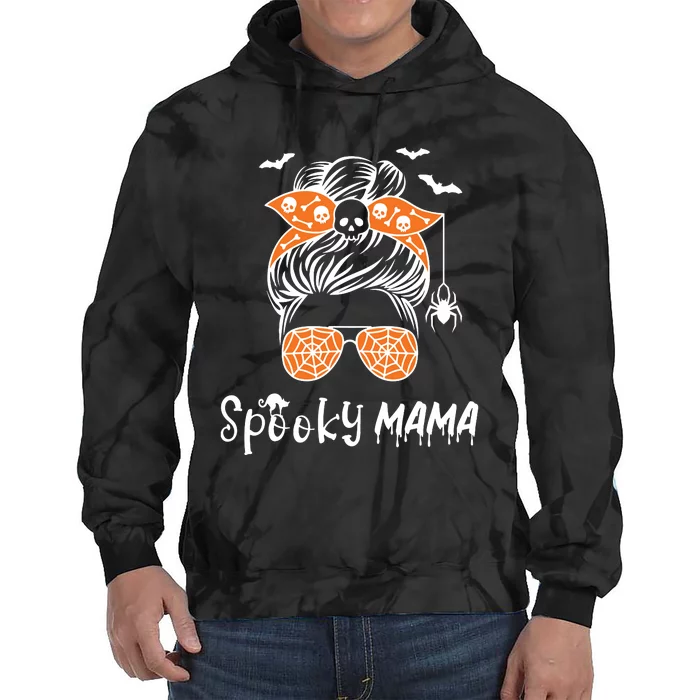 Messy Bun Spooky Mama Mom Funny Halloween Costume Skull Tie Dye Hoodie