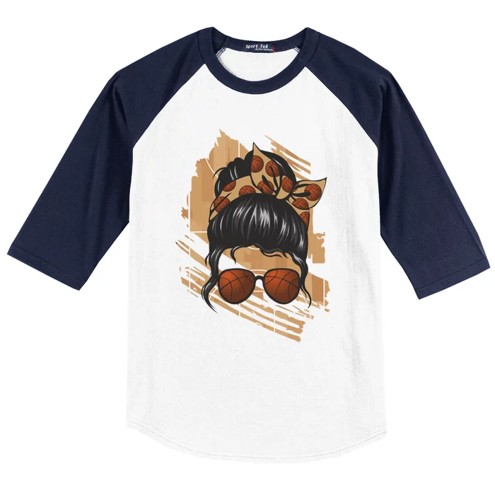 Messy Bun Sunglasses Basketball Mom Gift Baseball Sleeve Shirt