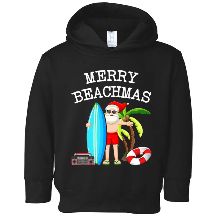 Merry Beachmas Santa Surfer Christmas In July Summer Lovers Toddler Hoodie