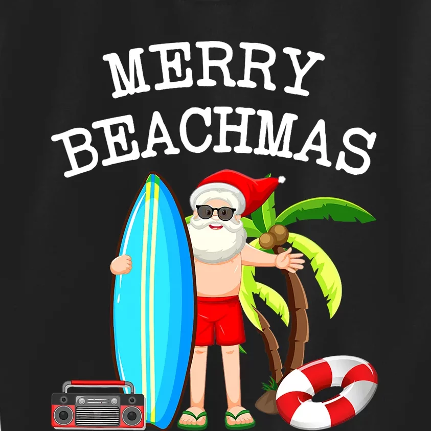 Merry Beachmas Santa Surfer Christmas In July Summer Lovers Kids Sweatshirt