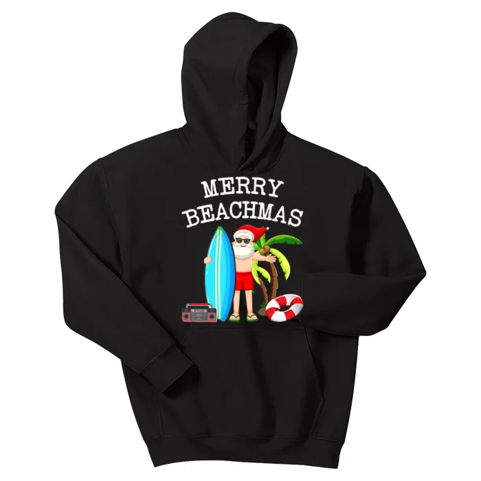 Merry Beachmas Santa Surfer Christmas In July Summer Lovers Kids Hoodie