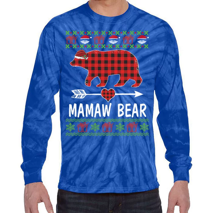 Mamaw Bear Santa Red Plaid Family Pajamas For Christmas Mama Meaningful Gift Tie-Dye Long Sleeve Shirt