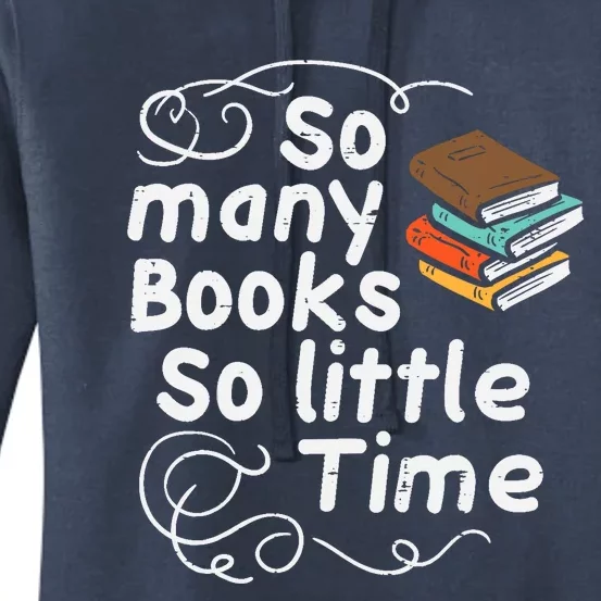 Many Books So Little Time Funny Reading Bookworm Librarian Women's Pullover Hoodie