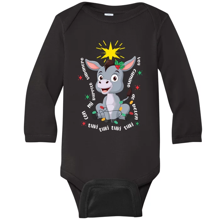 Mi Burrito Sabanero Mexican Tuki Tuki Donkey Latino Xmas Baby Long Sleeve Bodysuit