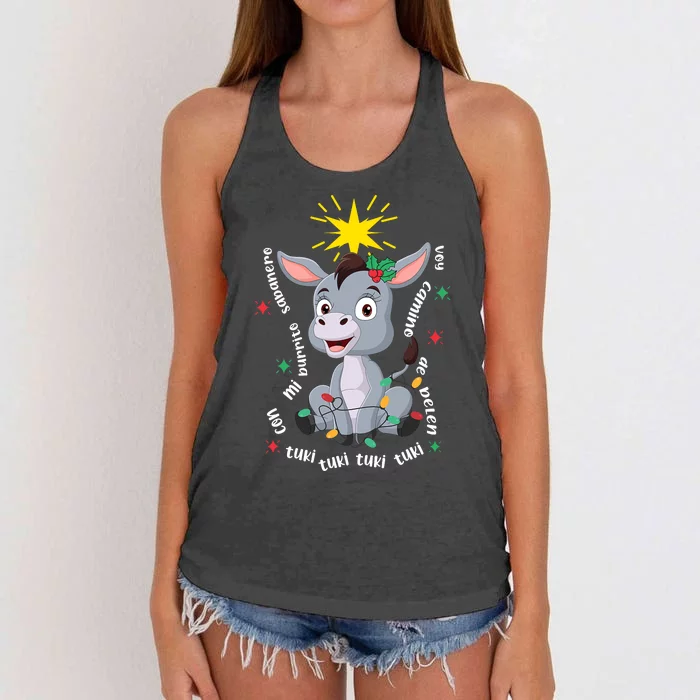 Mi Burrito Sabanero Mexican Tuki Tuki Donkey Latino Xmas Women's Knotted Racerback Tank