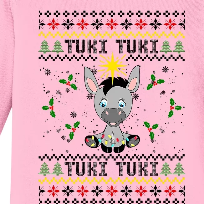 Mi Burrito Sabanero Mexico Tuki Donkey Xmas Ugly Sweater Baby Long Sleeve Bodysuit