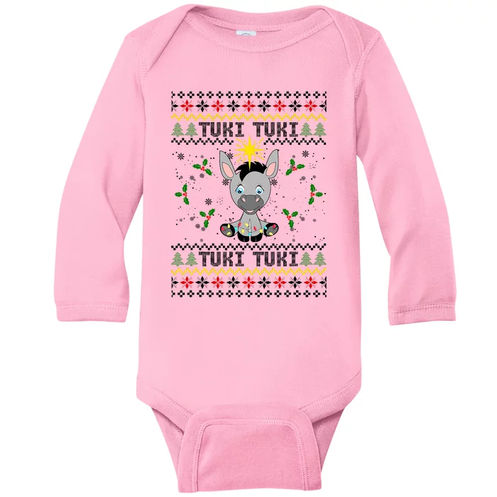 Mi Burrito Sabanero Mexico Tuki Donkey Xmas Ugly Sweater Baby Long Sleeve Bodysuit