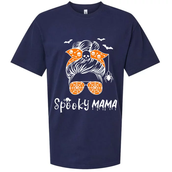 Messy Bun Spooky Mama Mom Funny Halloween Costume Skull Sueded Cloud Jersey T-Shirt