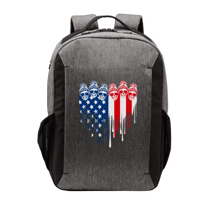 Messy Bun Skulls USA American Flag Painted Heart Vector Backpack