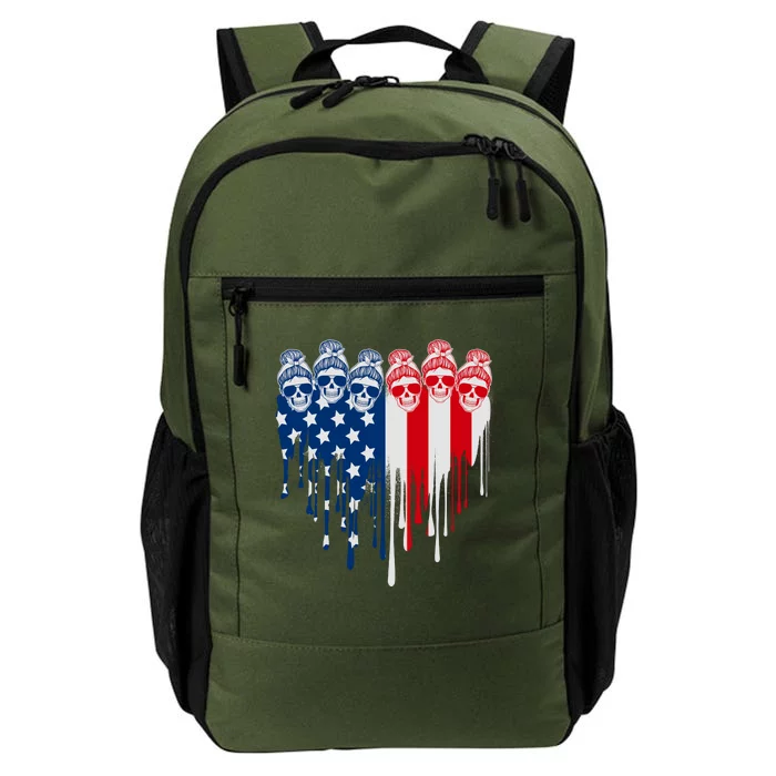 Messy Bun Skulls USA American Flag Painted Heart Daily Commute Backpack