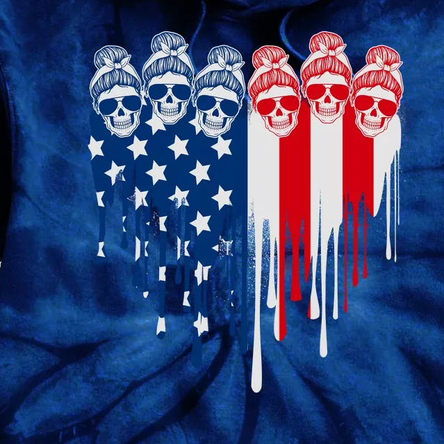 Messy Bun Skulls USA American Flag Painted Heart Tie Dye Hoodie