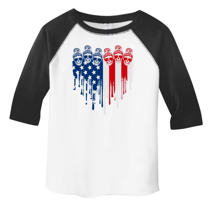 Messy Bun Skulls USA American Flag Painted Heart Toddler Fine Jersey T-Shirt