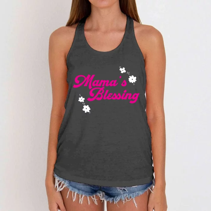 Mama´s Blessing Son Daughter Newborn Family Mom Gift Women's Knotted Racerback Tank