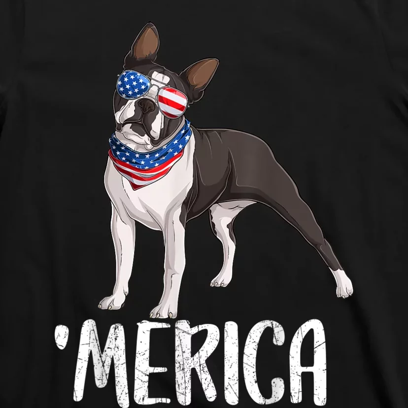 Merica Boston Terrier Dog 4th Of July American Flag T-Shirt