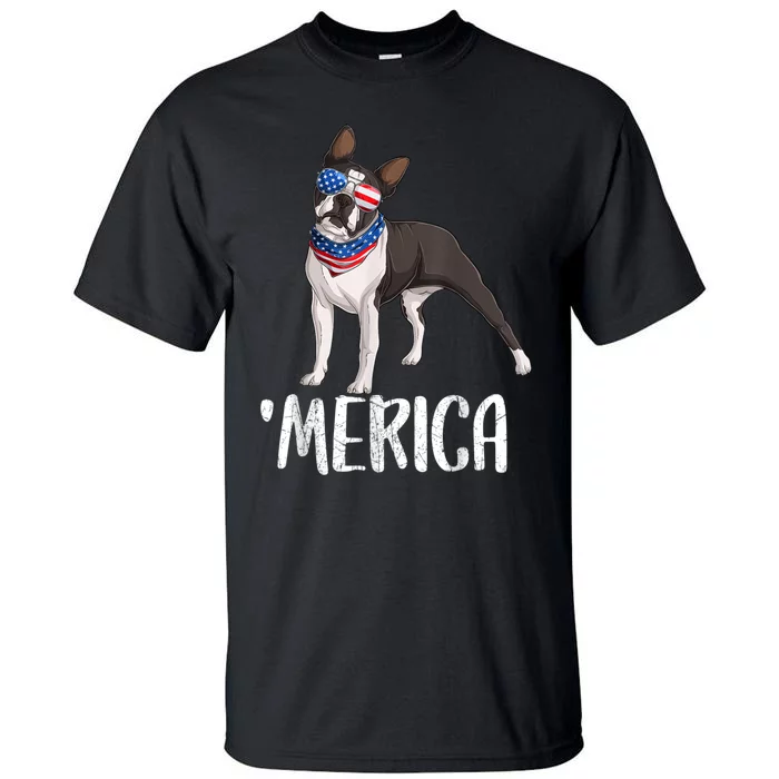 Merica Boston Terrier Dog 4th Of July American Flag Tall T-Shirt