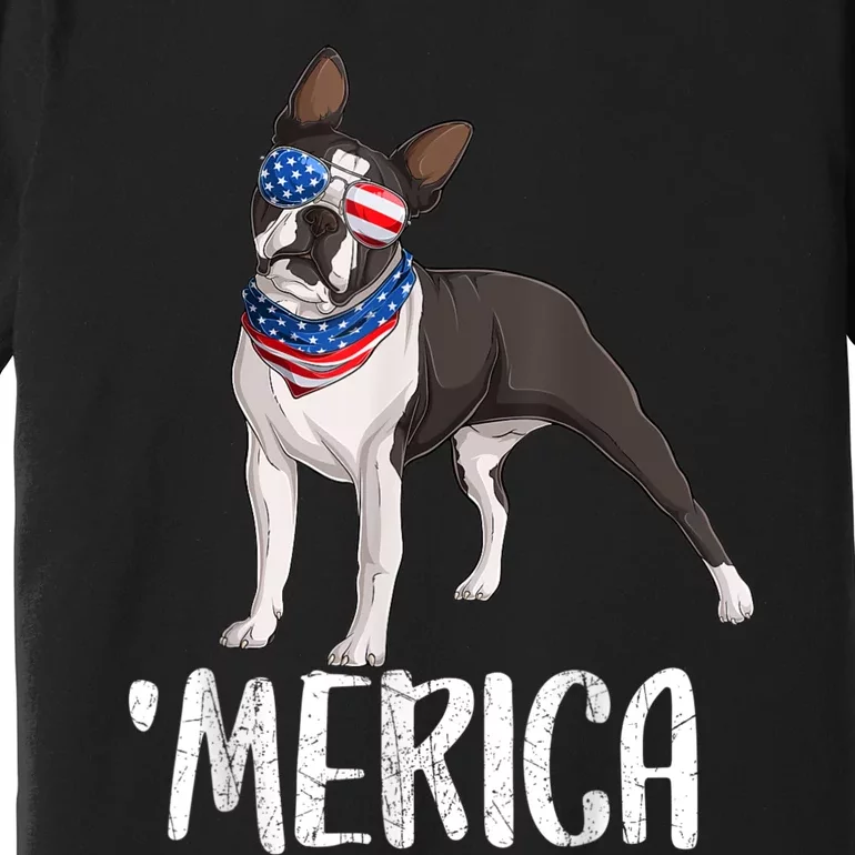 Merica Boston Terrier Dog 4th Of July American Flag Premium T-Shirt