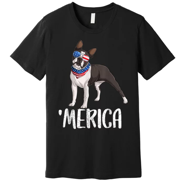 Merica Boston Terrier Dog 4th Of July American Flag Premium T-Shirt