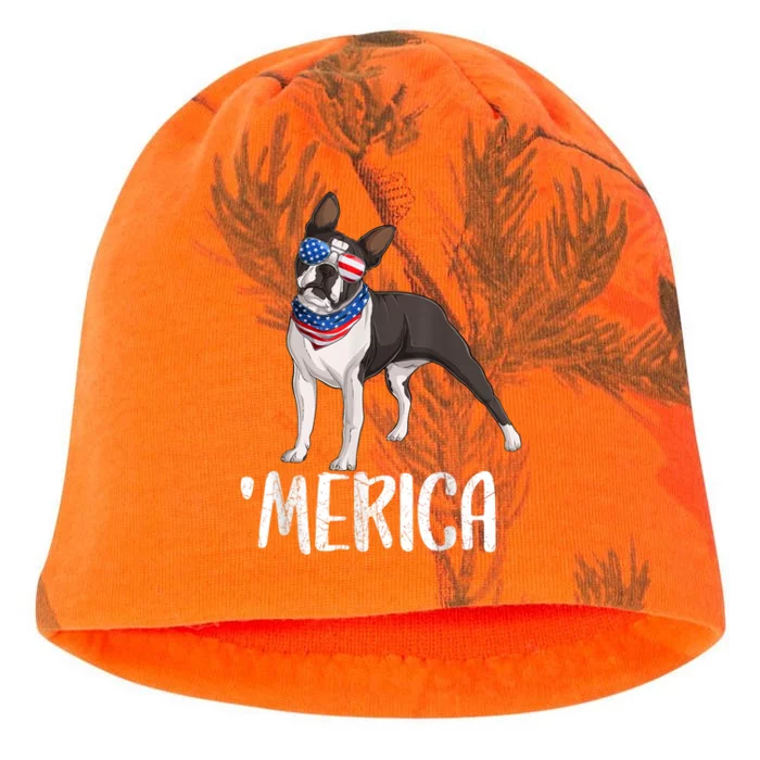 Merica Boston Terrier Dog 4th Of July American Flag Kati - Camo Knit Beanie