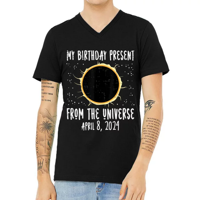 My Birthday Total Solar Eclipse 2024 April 8 V-Neck T-Shirt