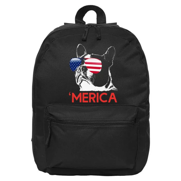 Merica Boston Terrier American Flag 4th of July Bostie 16 in Basic Backpack